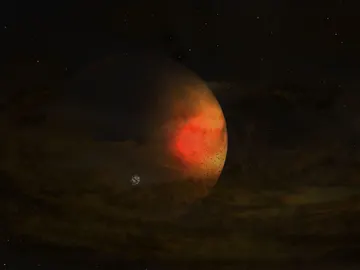 Representación de un exoplaneta y su disco circumplanetario alrededor de la estrella PDS 70 Representación de un exoplaneta y su disco circumplanetario alrededor de la estrella PDS 70