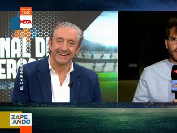 La divertida reacción de Pedrerol en El Chiringuito al darse cuenta de que su nuevo reportero lleva la sudadera del revés 