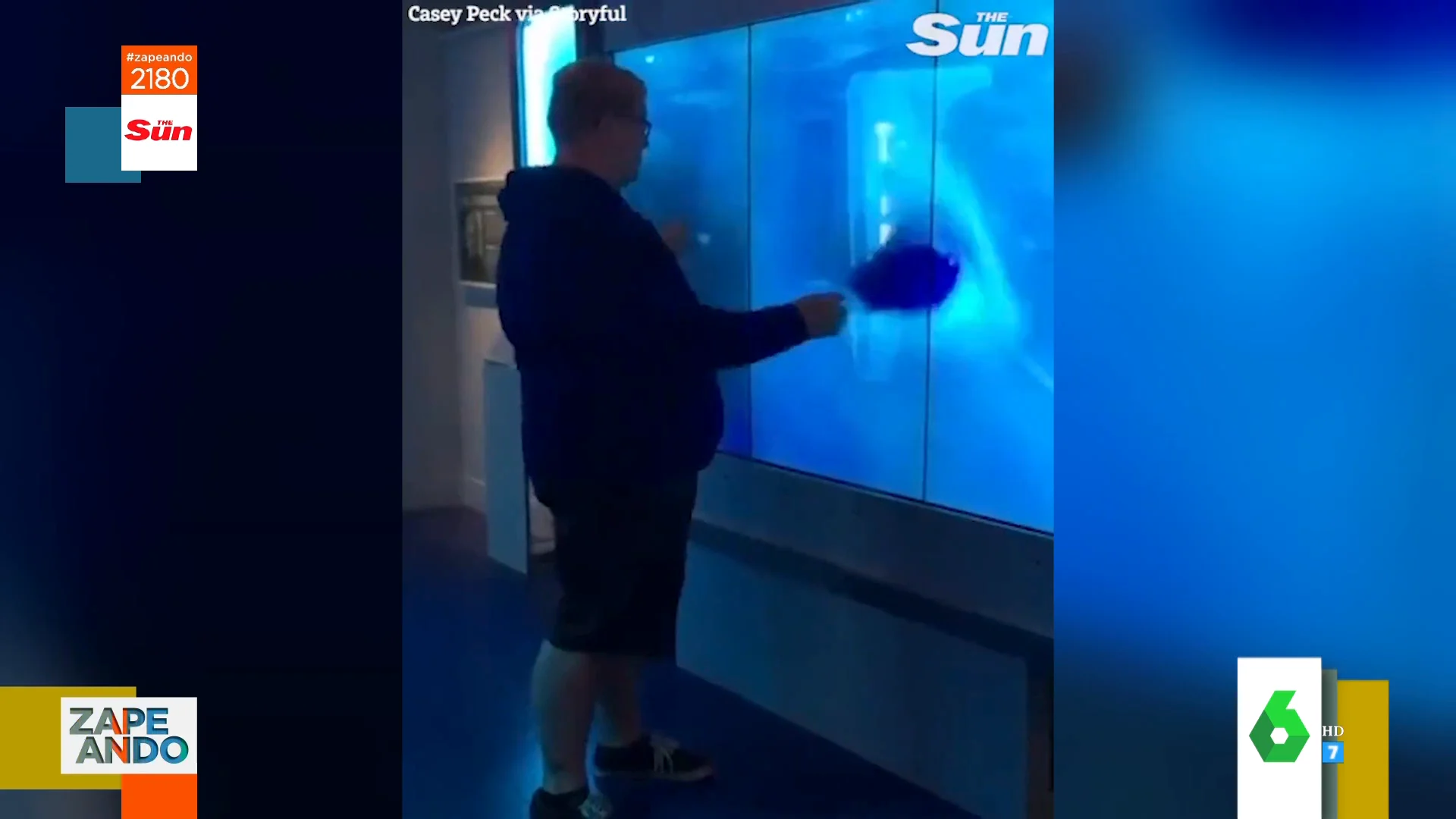 El susto viral de un turista al ver cómo un 'tiburón' ataca el cristal del acuario y lo rompe 