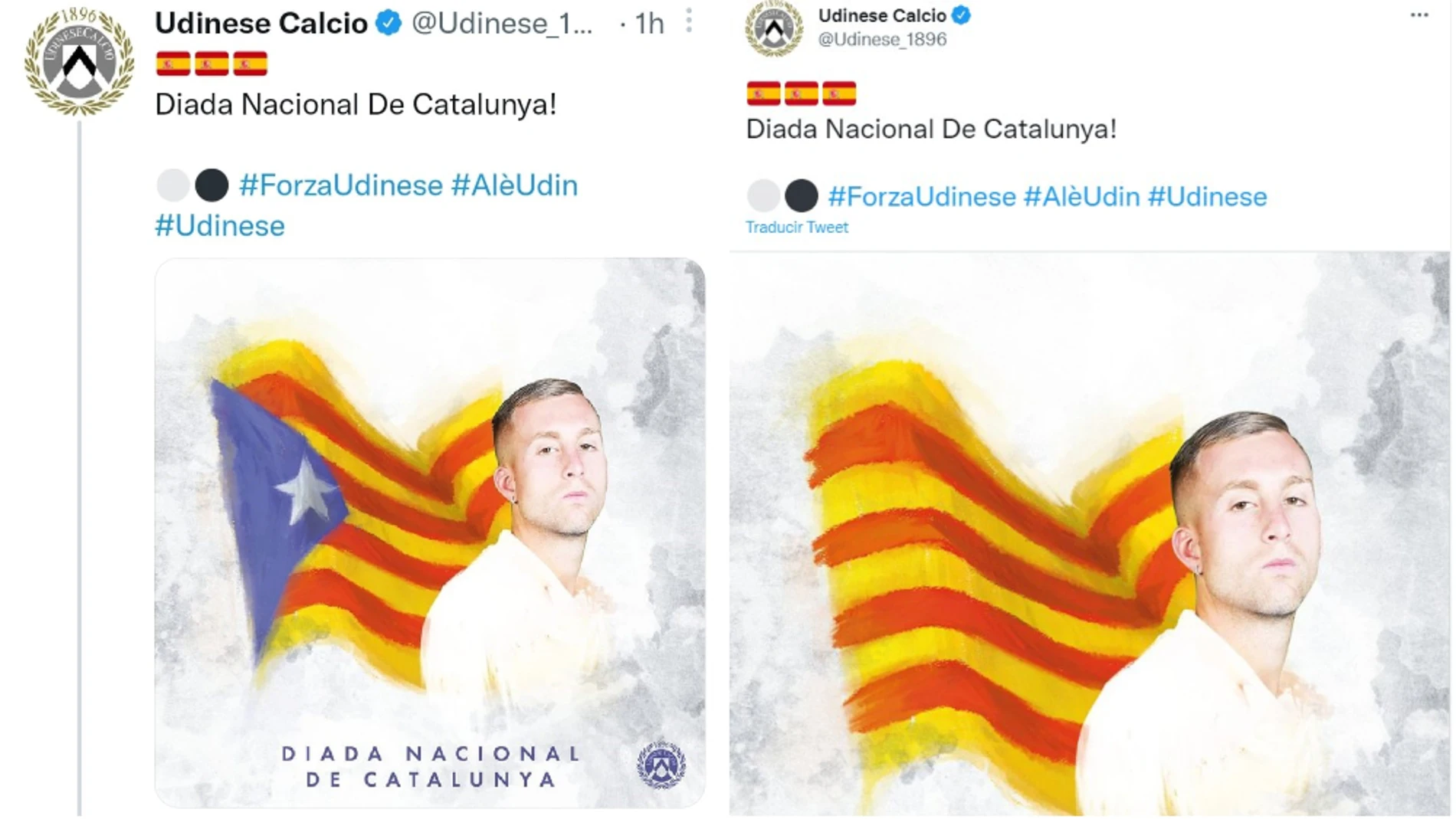 Los tweets ya borrados que publicó el Udinese para celebrar la Diada