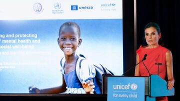 La Reina Letizia durante su participación en el evento organizado por UNICEF y la OMS