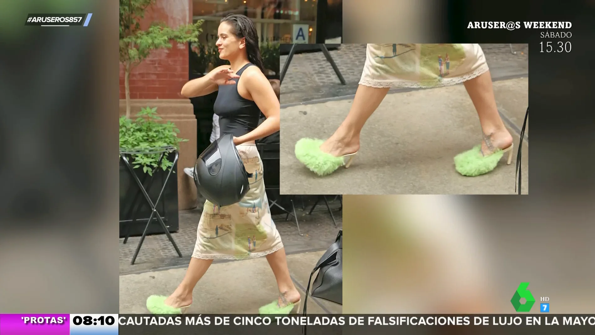 "Como una mopa": así son los curiosos zapatos de Rosalía que han sorprendido a los aruseros