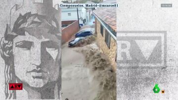 Coches arrastrados por el agua en Ciempozuelos, Madrid
