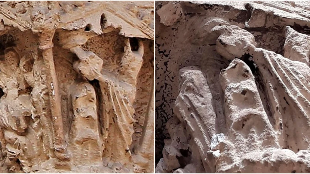 Antes y después del ataque al capitel de la Catedral de Valencia La Catedral de Valencia denuncia un ataque vandálico a su puerta románica: destruyen un capitel