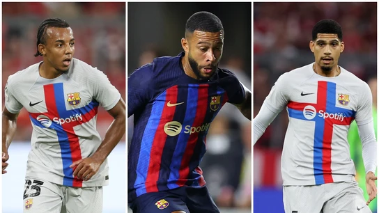 Jules Koundé, Memphis Depay y Ronald Araújo Jules Koundé, Memphis Depay y Ronald Araújo