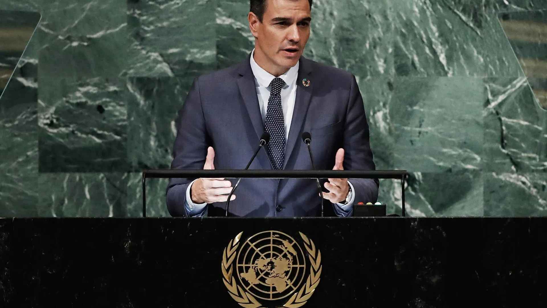 El presidente del Gobierno, Pedro Sánchez, interviene ante la Asamblea General de la ONU