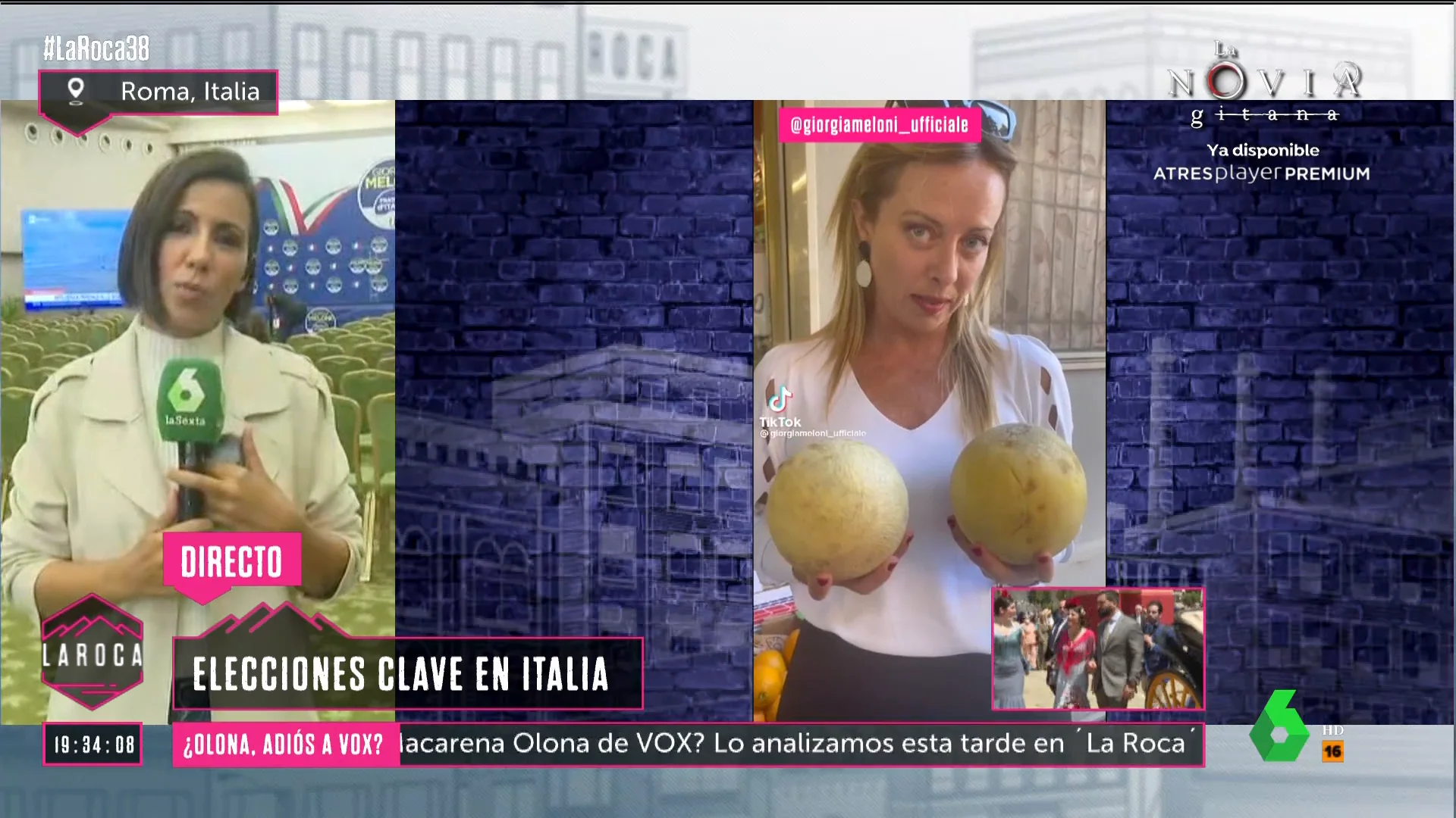 Meloni rompe su silencio en la jornada electoral al posar con dos melones en un vídeo de TikTok 