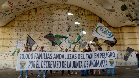 Concentración del sector del taxi en la parada del Estadio de la Cartuja. Concentración del sector del taxi en la parada del Estadio de la Cartuja.