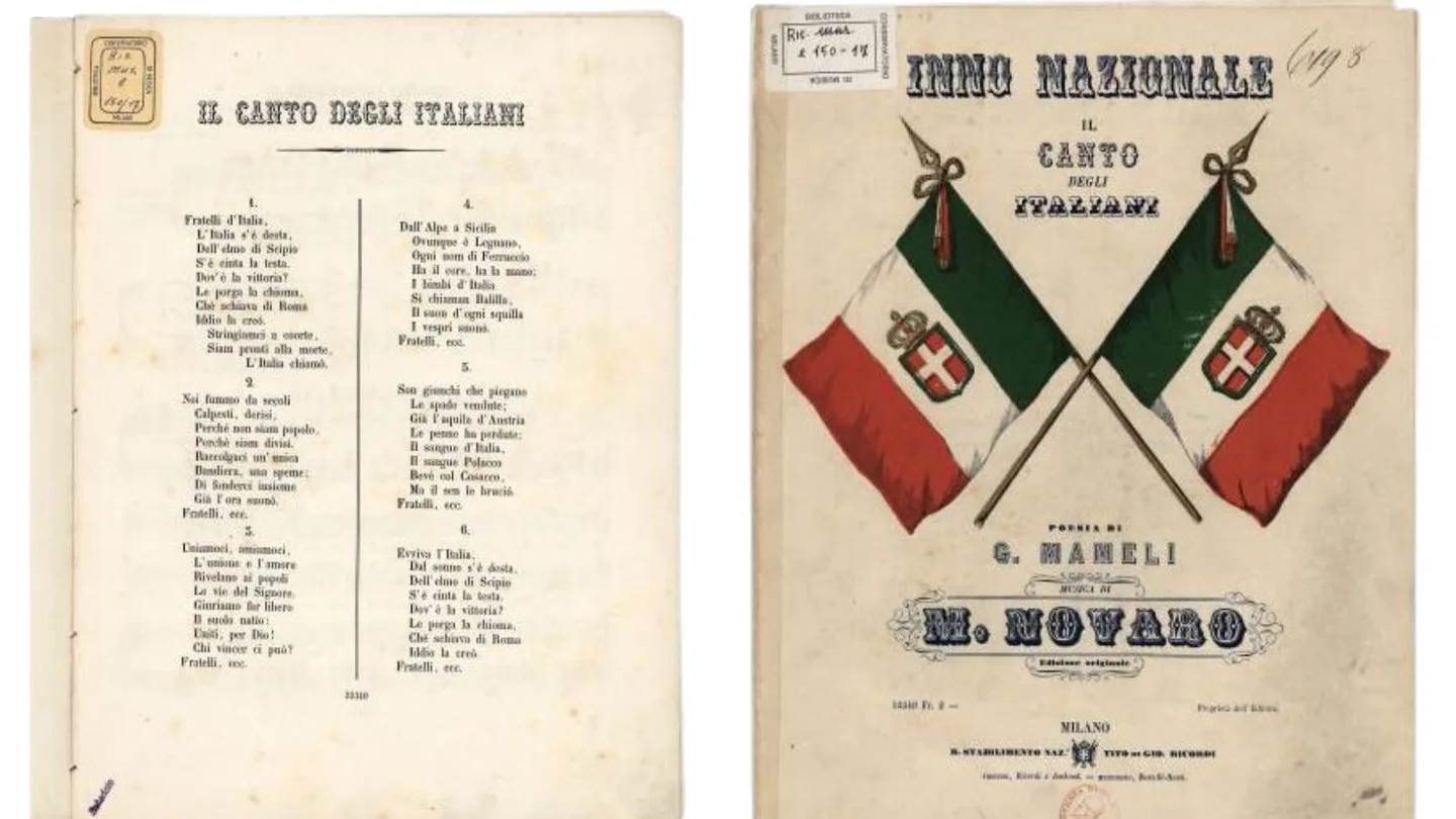 Este es el himno de Italia, de donde Hermanos de Italia extrae su nombre y su lema Este es el himno de Italia, de donde Hermanos de Italia extrae su nombre y su lema