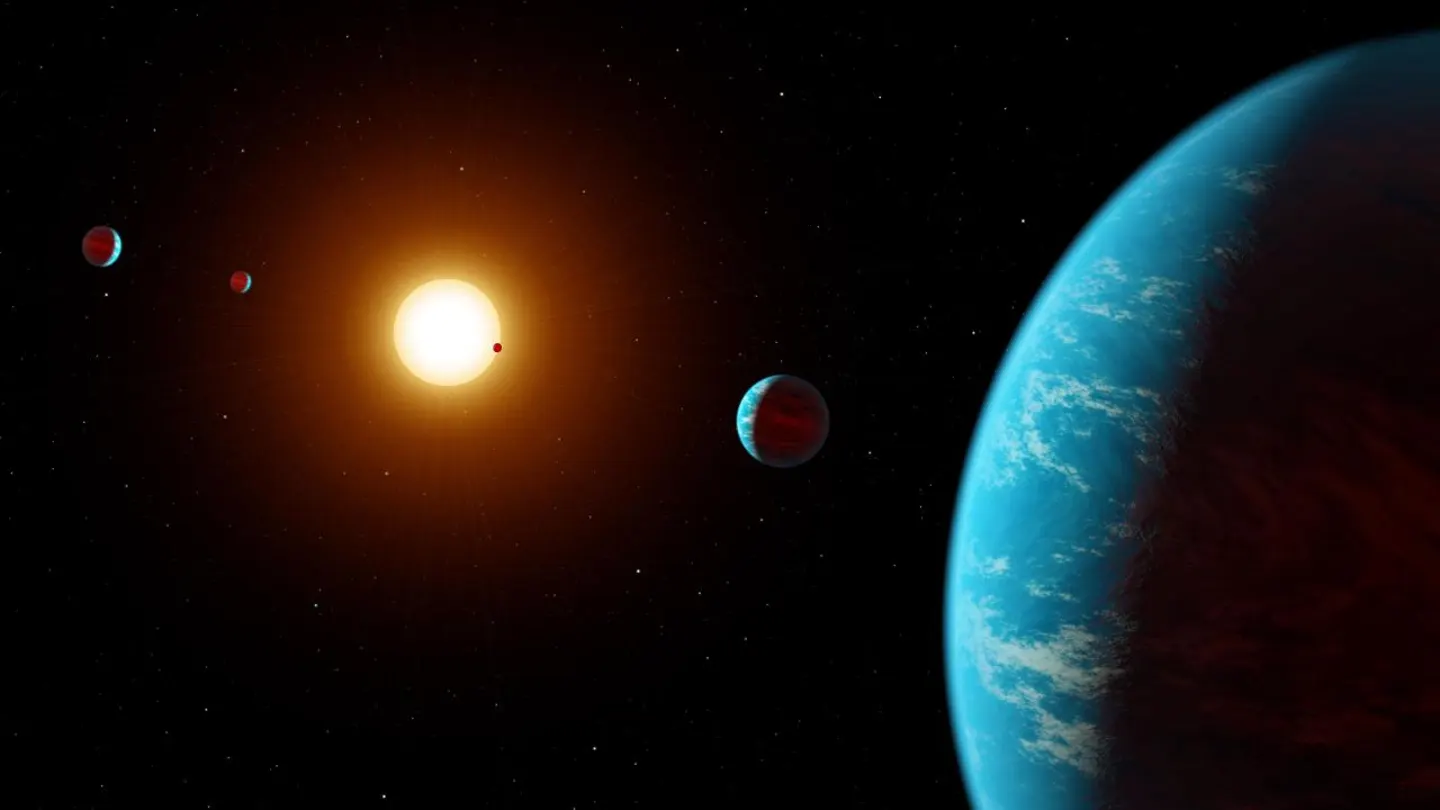 Representación artística de un sistema de cinco exoplaneta Representación artística de un sistema de cinco exoplaneta