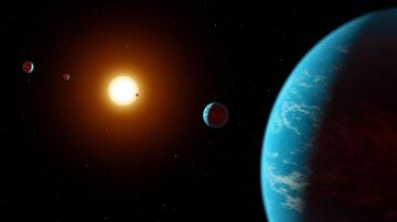 Representación artística de un sistema de cinco exoplaneta