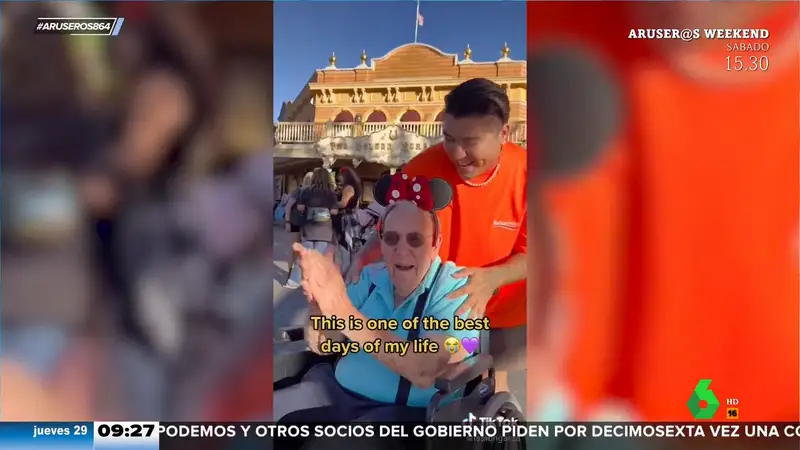 Un anciano de 100 años se emociona al visitar Disneyland por primera vez