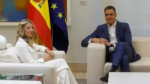 La vicepresidenta segunda y ministra de Trabajo, Yolanda Díaz, durante su reunión con el presidente del Gobierno, Pedro Sánchez