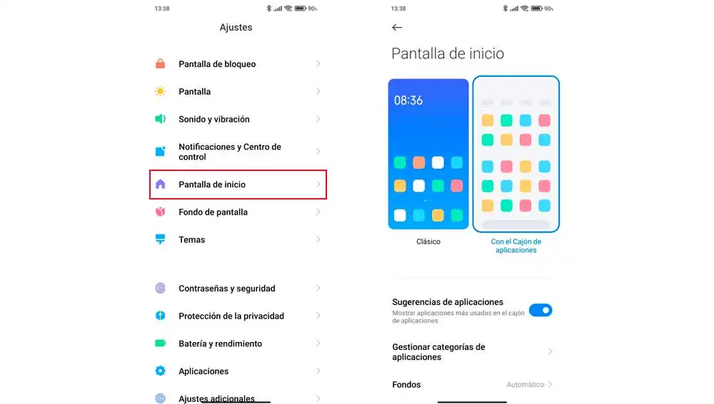 Cajón de aplicaciones de Xiaomi