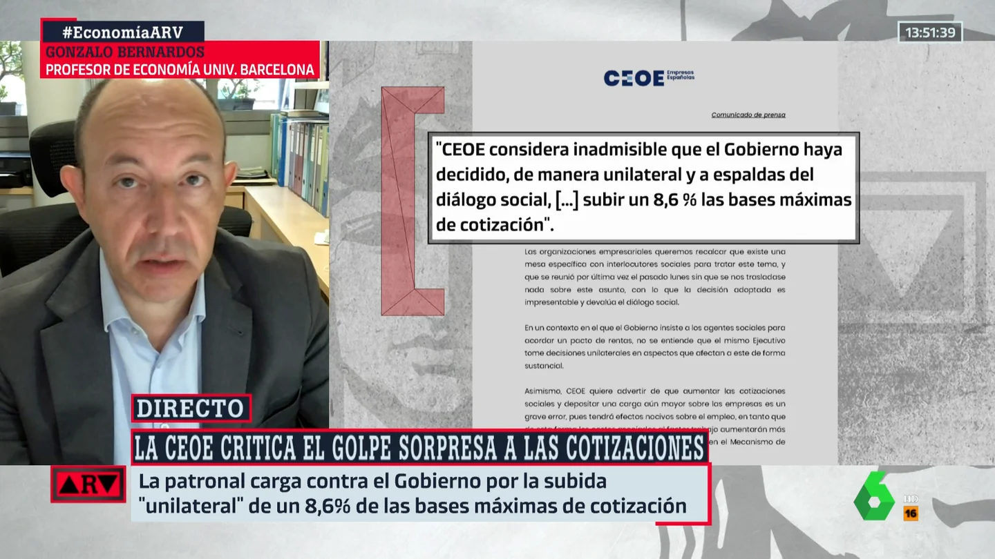 Bernardos, contra la subida de las cotizaciones a la Seguridad Social: "Me parece contraproducente" Bernardos, contra la subida de las cotizaciones a la Seguridad Social: "Me parece contraproducente"