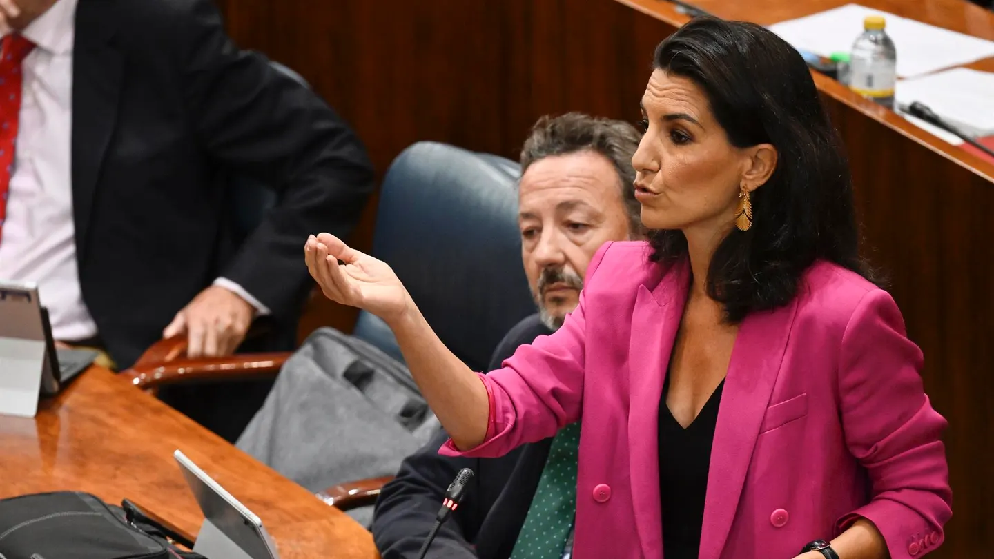 La portavoz de Vox en la Asamblea de Madrid, Rocío Monasterio, interviene en el pleno celebrado en la Asamblea de Madrid. La portavoz de Vox en la Asamblea de Madrid, Rocío Monasterio, interviene en el pleno celebrado en la Asamblea de Madrid.
