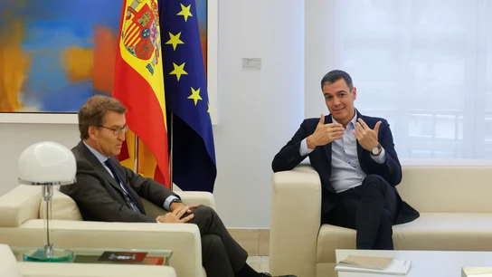 El presidente del Gobierno, Pedro Sánchez, se reúne con el líder del PP, Alberto Núñez Feijóo, en La Moncloa. El presidente del Gobierno, Pedro Sánchez, se reúne con el líder del PP, Alberto Núñez Feijóo, en La Moncloa.