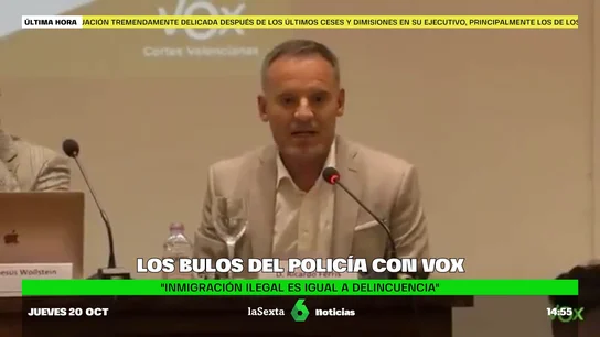 La Policía investiga a un inspector que participó en un acto de Vox: "Inmigración ilegal es igual a delincuencia" La Policía investiga a un inspector que participó en un acto de Vox: "Inmigración ilegal es igual a delincuencia"