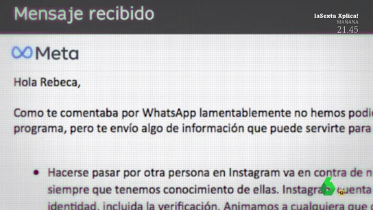 La respuesta de Instagram a la petición de Equipo de Investigación de participar en un reportaje sobre los estafadores del amor La respuesta de Instagram a la petición de Equipo de Investigación de participar en un reportaje sobre los estafadores del amor