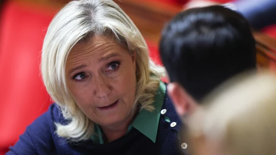 Marine Le Pen, presidenta del Agrupación Nacional francés, durante un diálogo Marine Le Pen, presidenta del Agrupación Nacional francés, durante un diálogo