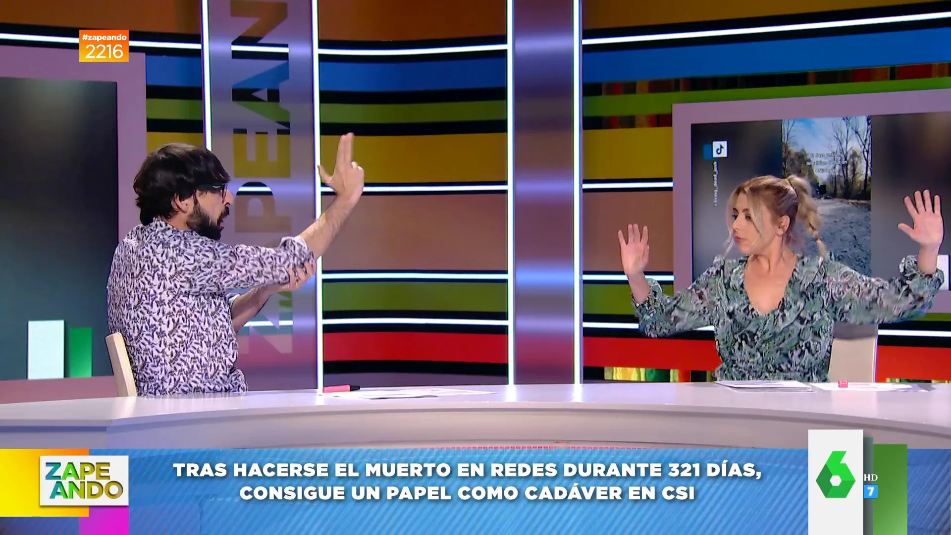 Quique Peinado 'dispara' a Valeria Ros en directo: así se hace la muerta al más puro estilo 'CSI'