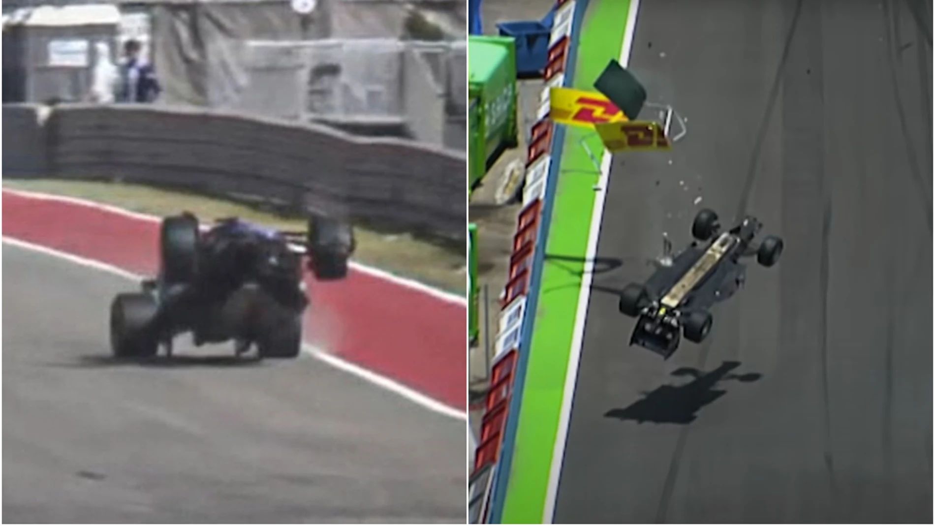 Los coches de Fernando Alonso y Mark Webber, volando por los aires