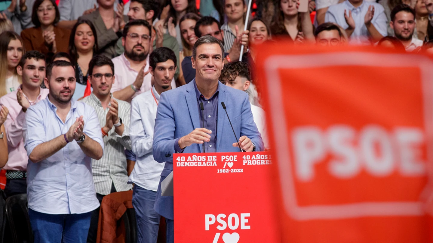 Pedro Sánchez, durante su comparecencia en el acto de conmemoración de la victoria del PSOE Pedro Sánchez, durante su comparecencia en el acto de conmemoración de la victoria del PSOE