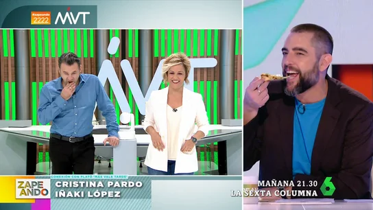 La lluvia de 'dardos' de Iñaki López y Cristina Pardo a Dani Mateo: "Fíjate si trabaja poco que nos da paso con la boca llena" La lluvia de 'dardos' de Iñaki López y Cristina Pardo a Dani Mateo: "Fíjate si trabaja poco que nos da paso con la boca llena"