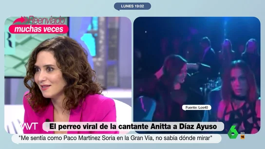 Ayuso, sobre el 'perreo' de Anitta: "Me sentí como Paco Martínez Soria en la Gran Vía, que no sabe dónde mirar" Ayuso, sobre el 'perreo' de Anitta: "Me sentí como Paco Martínez Soria en la Gran Vía, que no sabe dónde mirar"