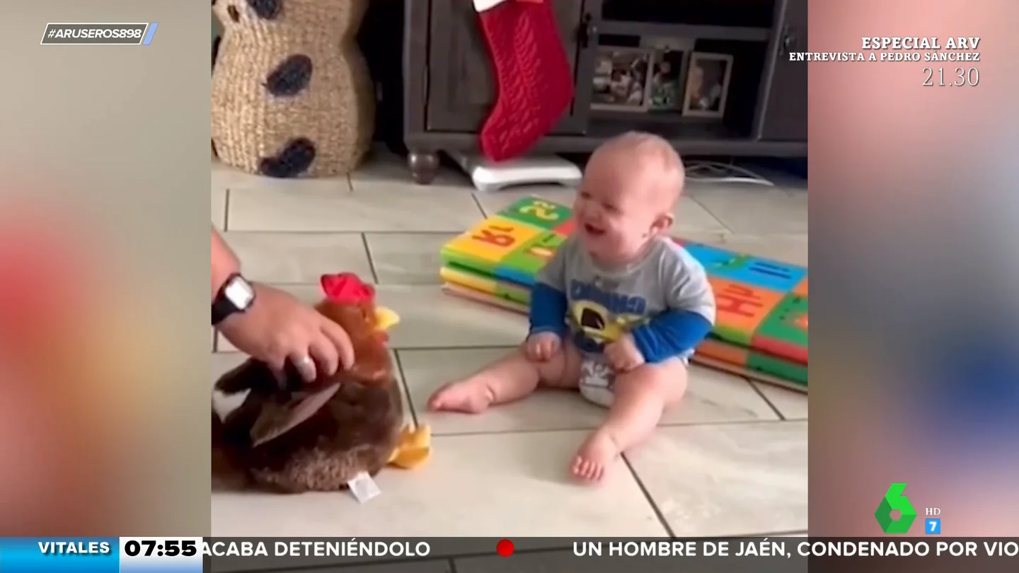 Un bebé se parte de la risa con una gallina de peluche: el vídeo que te va a alegrar el día Un bebé se parte de la risa con una gallina de peluche: el vídeo que te va a alegrar el día