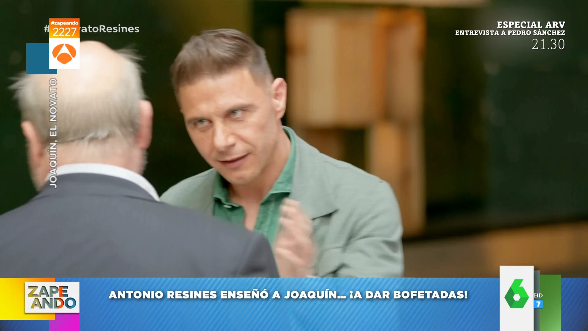 Joaquín entrevista a Antonio Resines en Joaquín el novato y aprende a dar bofetadas