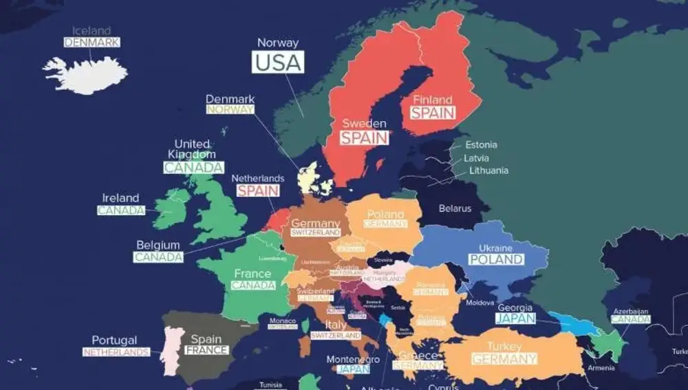 Mapa con los mejores países para mudarse