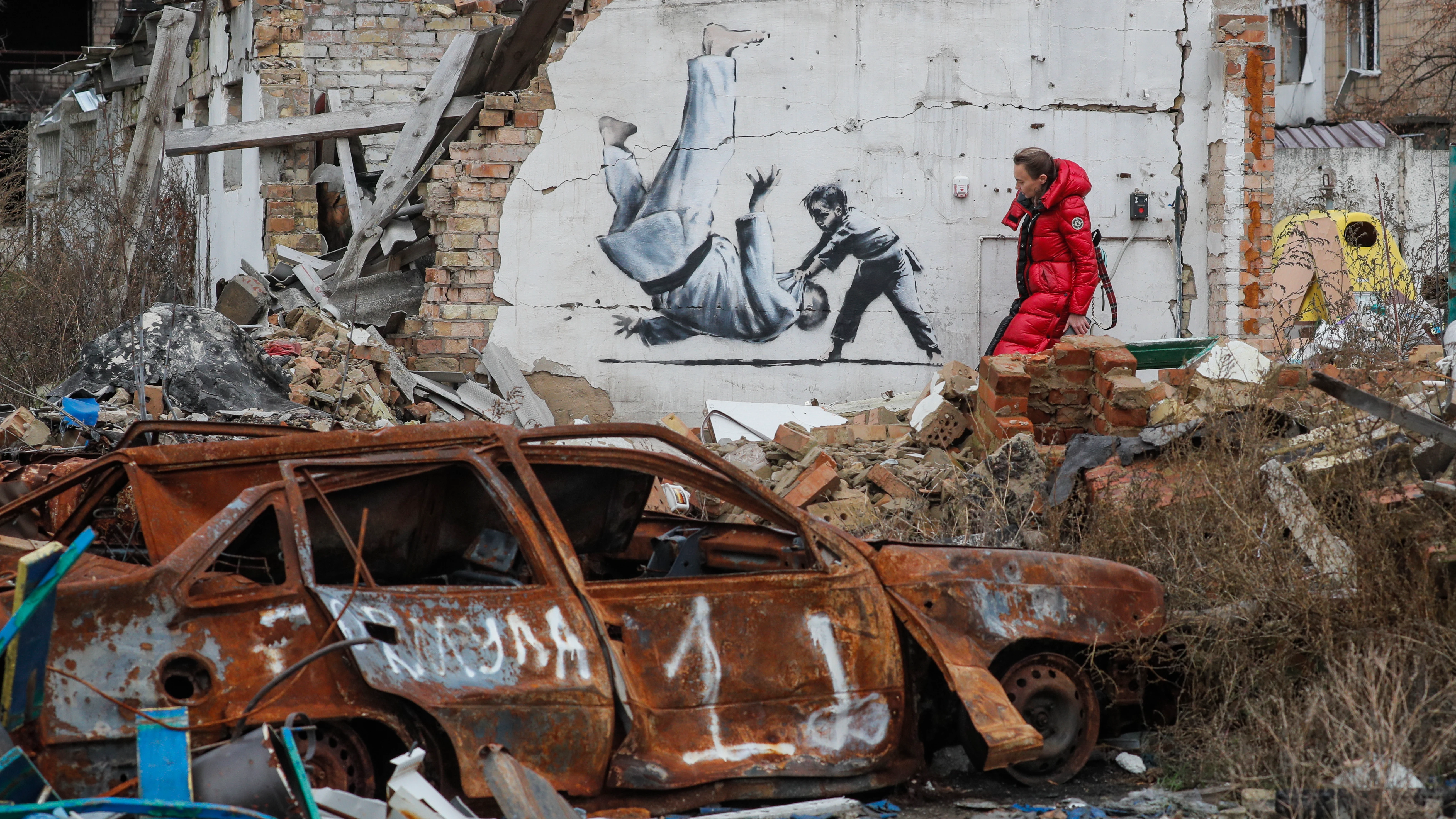 Un grafiti de Banksy en Borodyanka. 