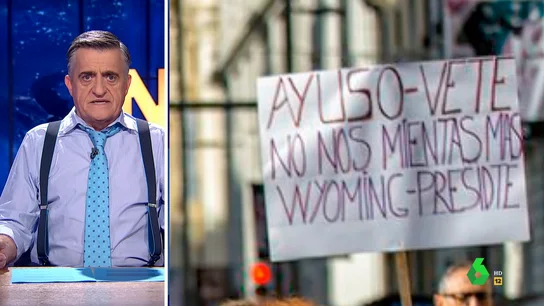 Así reacciona Wyoming cuando ve una pancarta con 'Ayuso vete, Wyoming presidente' en la manifestación de sanitarios Así reacciona Wyoming cuando ve una pancarta con 'Ayuso vete, Wyoming presidente' en la manifestación de sanitarios