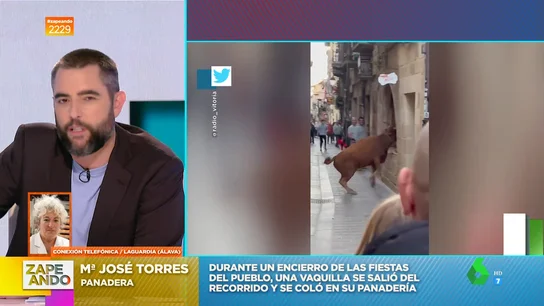La dueña de la panadería de Álava que asaltó una vaquilla entra en directo en Zapeando La dueña de la panadería de Álava que asaltó una vaquilla entra en directo en Zapeando