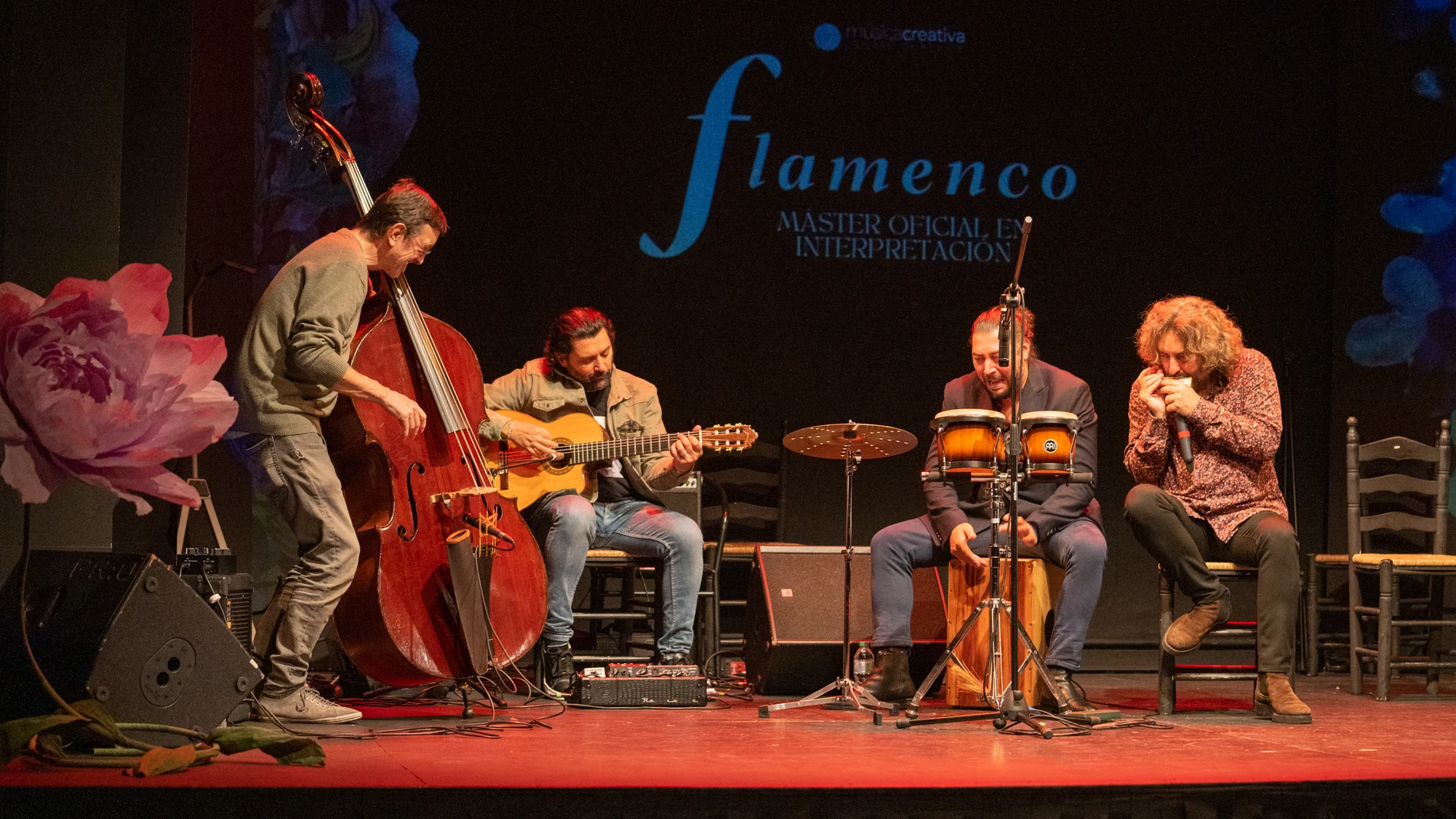 Javier Colina, Josemi Carmona, Bandolero y Antonio Serrano, en el Teatro Flamenco de Madrid