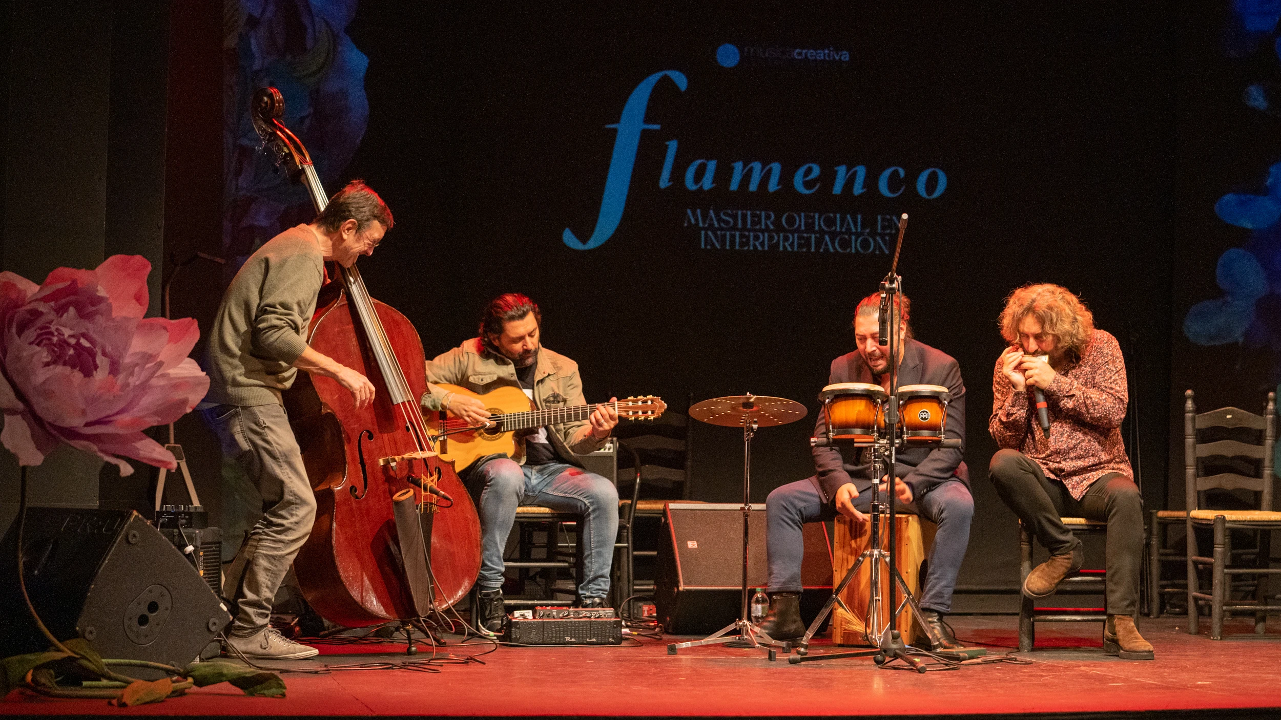 Javier Colina, Josemi Carmona, Bandolero y Antonio Serrano, en el Teatro Flamenco de Madrid