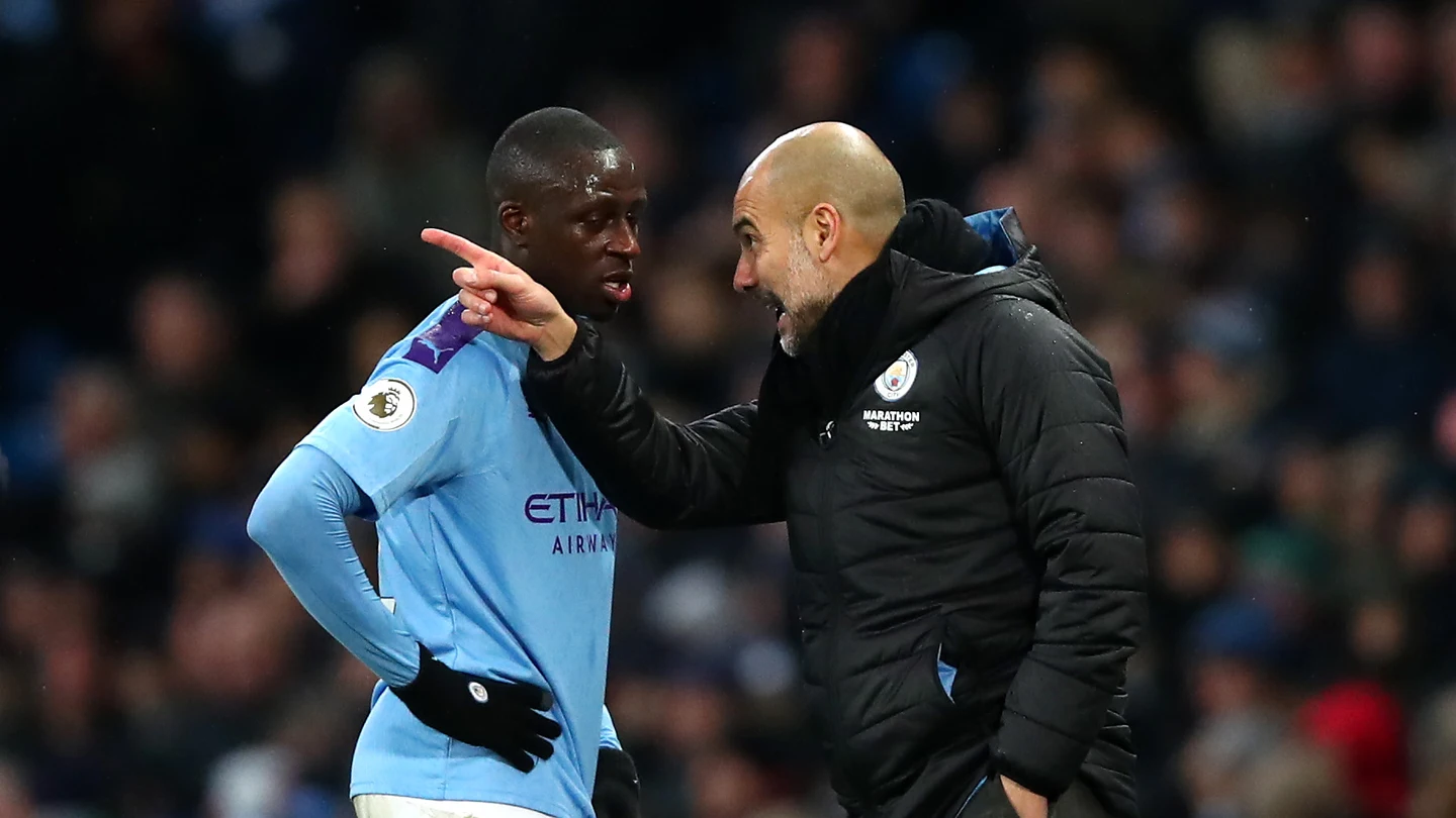 Pep Guardiola y Benjamin Mendy Pep Guardiola y Benjamin Mendy