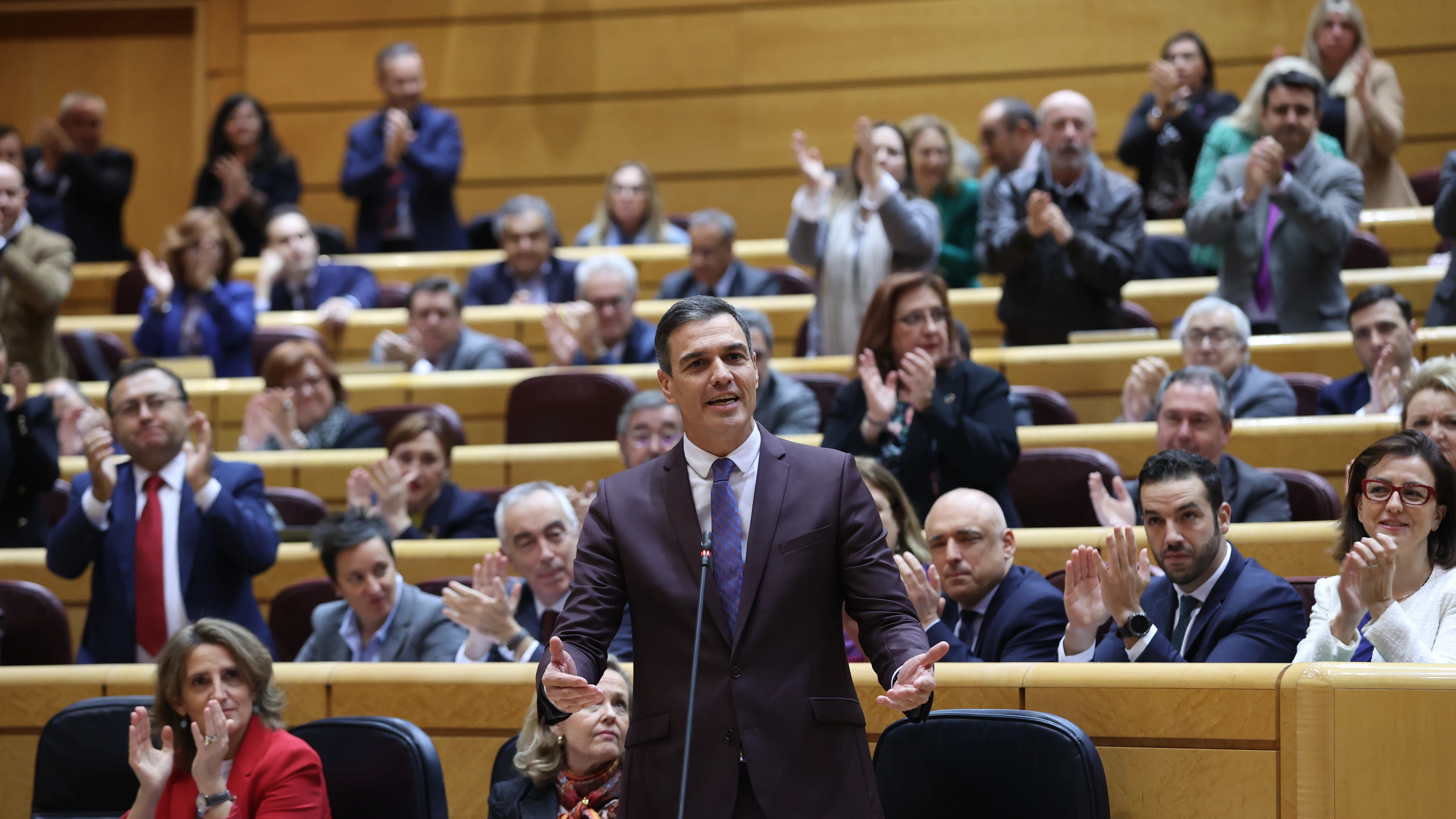 Pedro Sánchez, en su réplica a Feijóo durante el pleno del Senado