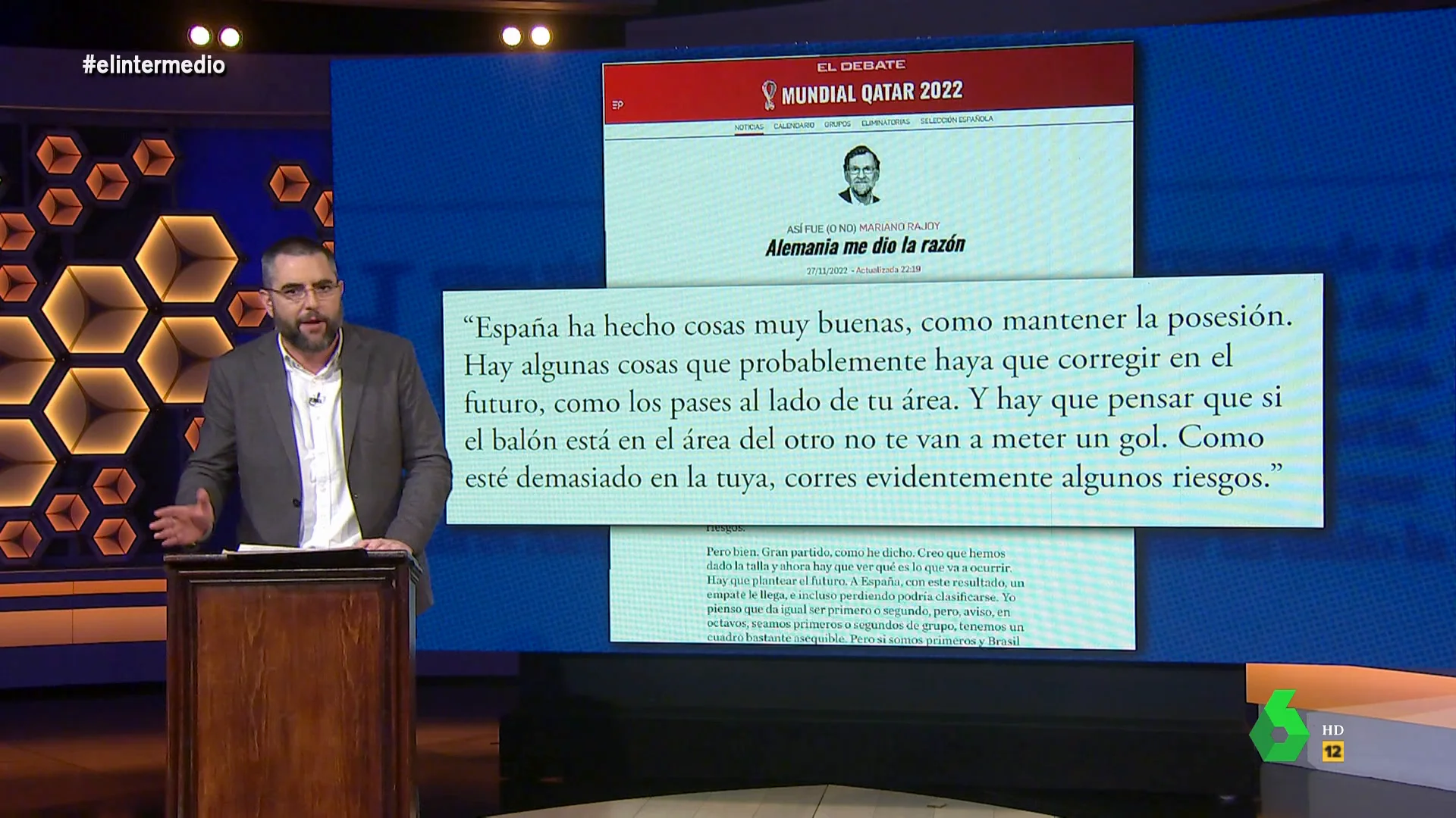 Dani Mateo analiza las crónicas de Rajoy sobre España en el Munidal de Qatar: "Escribe igual que anda, rápido"