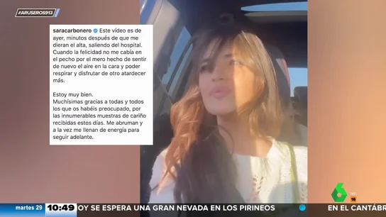 El emotivo vídeo de Sara Carbonero tras salir del hospital con el que agradece el cariño recibido El emotivo vídeo de Sara Carbonero tras salir del hospital con el que agradece el cariño recibido