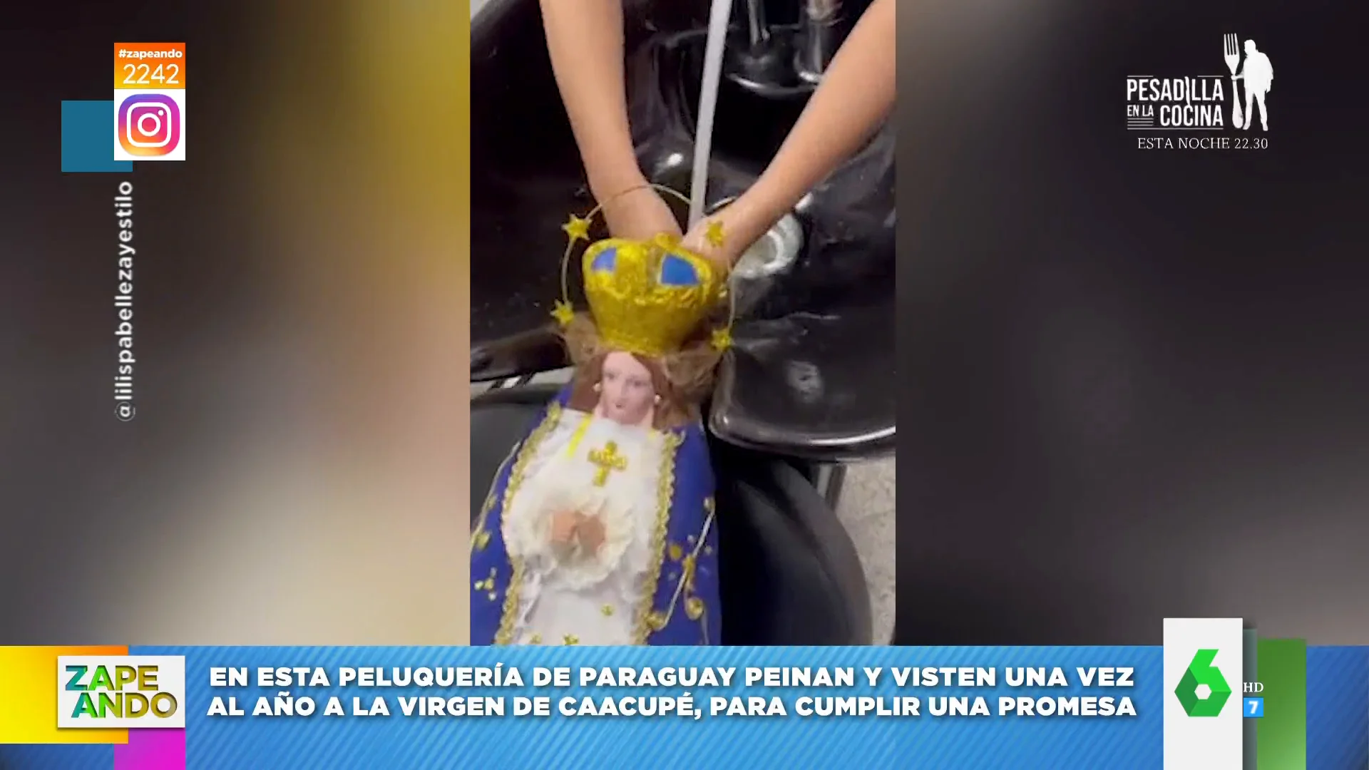 Así peinan y lavan el pelo a una Virgen en una peluquería de Paraguay