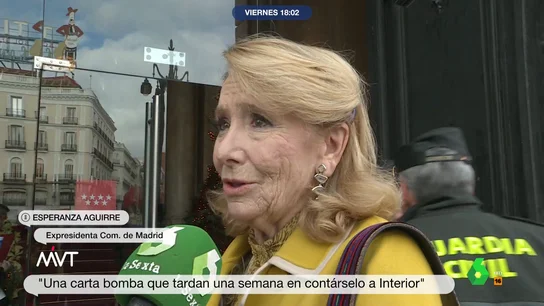 Esperanza Aguirre pone en duda la carta con explosivos enviada a Sánchez: "Un poquito raro, ¿no?" Esperanza Aguirre pone en duda la carta con explosivos enviada a Sánchez: "Un poquito raro, ¿no?"