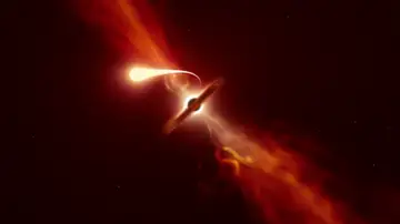 Estrella espaguetizada y siendo devorada por un agujero negro