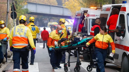 Personal sanitario y de seguridad realizan su trabajo en la estación de Montcada i Reixac Personal sanitario y de seguridad realizan su trabajo en la estación de Montcada i Reixac