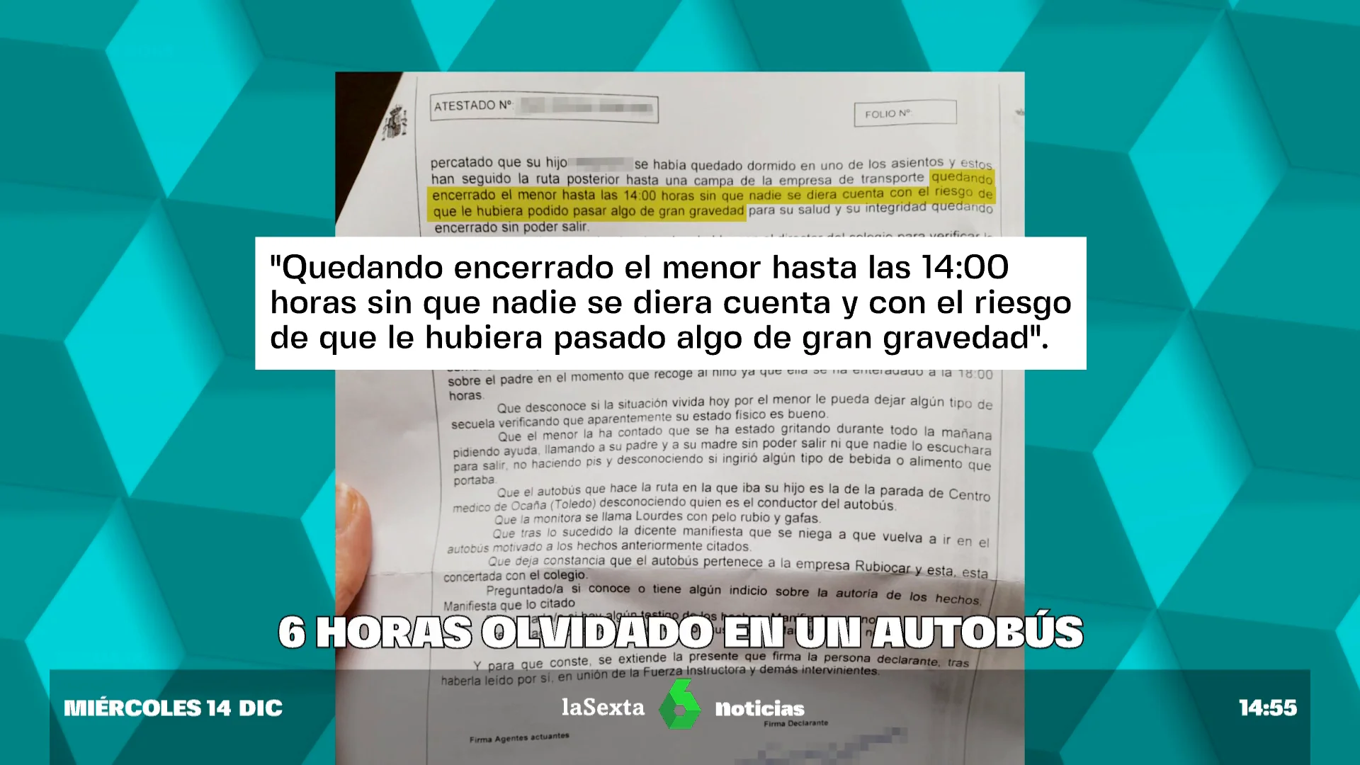 niño olvidado en bus