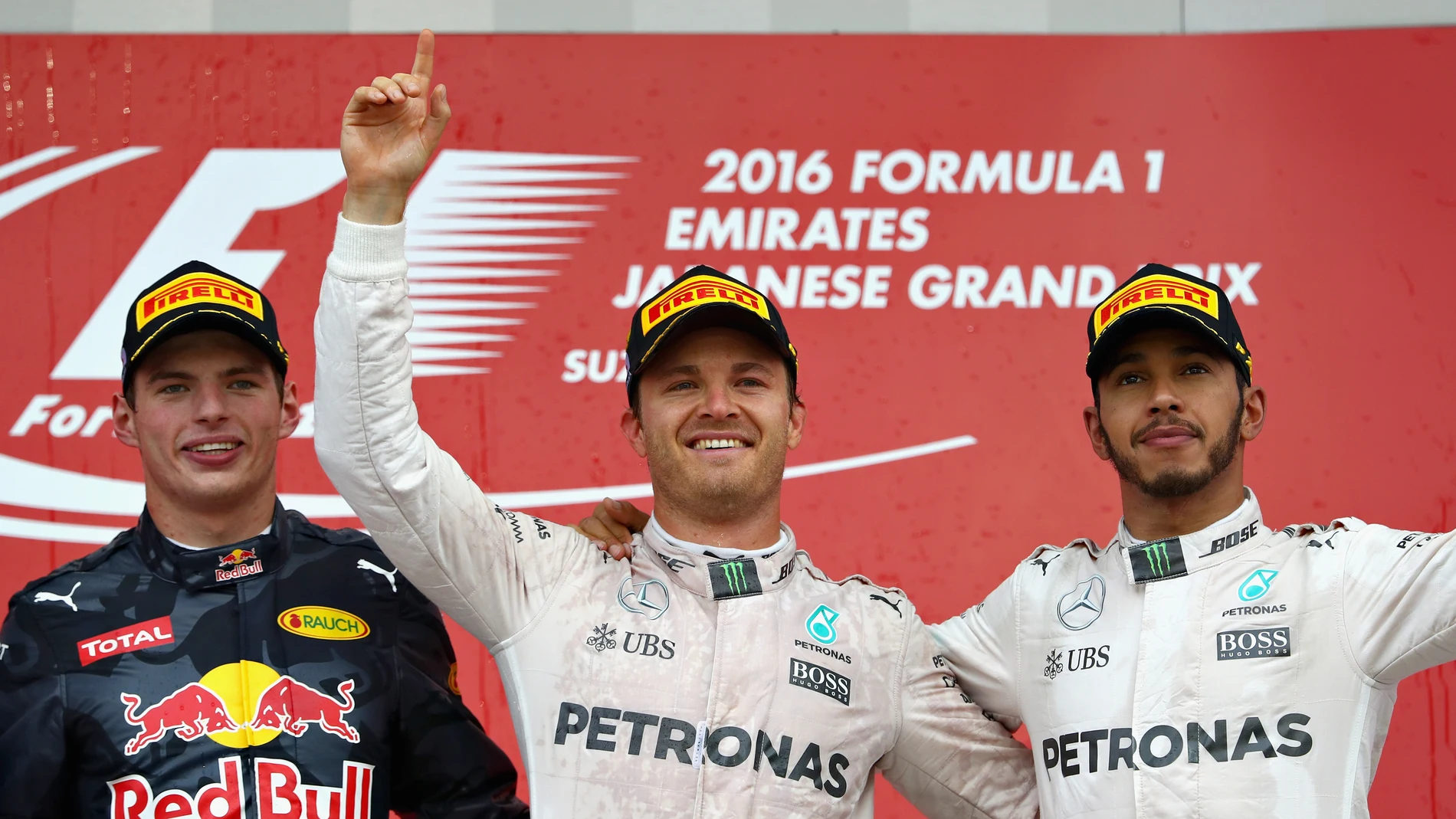 Max Verstappen, Nico Rosberg y Lewis Hamilton