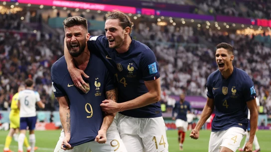 Giroud, Rabiot y Varane Giroud, Rabiot y Varane