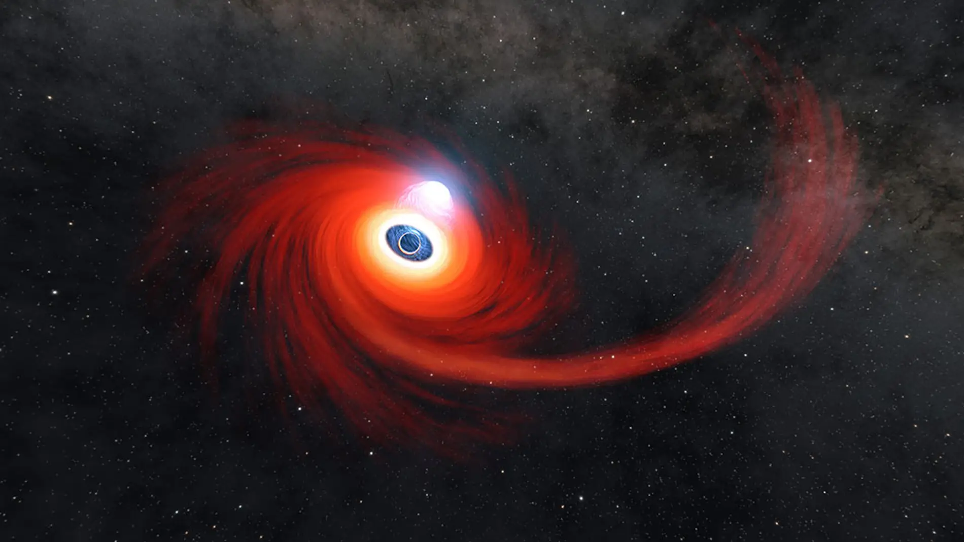 Ilustración de un disco de gas caliente que gira alrededor de un agujero negro