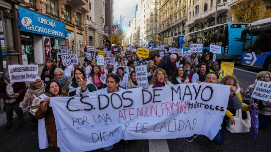 Manifestación convocada por el sindicato Amyts este miércoles en Madrid, en apoyo de la huelga de médicos y pediatras de Atención Primaria. Manifestación convocada por el sindicato Amyts este miércoles en Madrid, en apoyo de la huelga de médicos y pediatras de Atención Primaria.